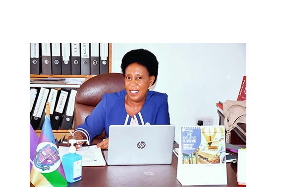 Dr. Alice Jossy Kyobutungi Tumwesigye, the Principal of UCU-BBUC, in her office.