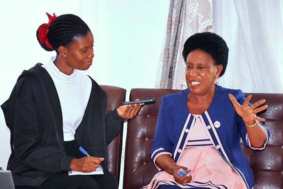 The writer conducting an interview with Dr. Kyobutungi in her UCU-BBUC office.