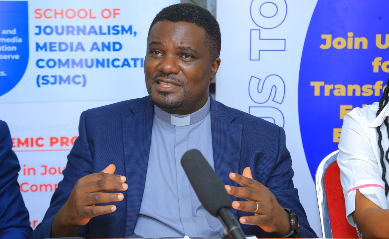 The Rev. Assoc. Prof. John Kitayimbwa, UCU’s Deputy Vice Chancellor of Academic Affairs, addressing the press at UCU main campus recently.