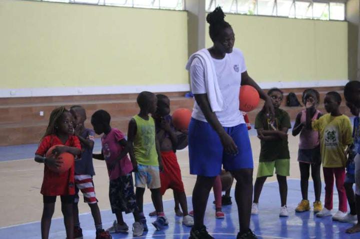Vilma during one of her Camp sessions with children at the KPA facility in Mombasa Kenya. (Courtesy Photo)