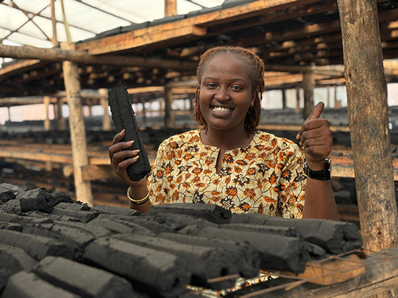 Sharon Longora showcases eco-friendly briquettes.