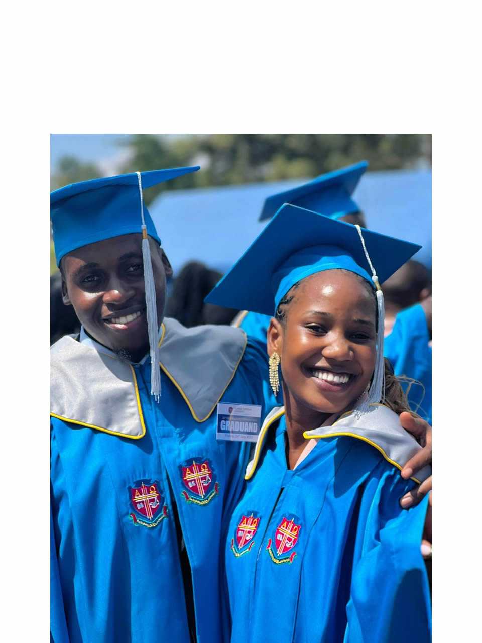 : Sanyu Bridget Kiwala and her friend, Kirabo Timothy, on graduation day, July 4, 2025