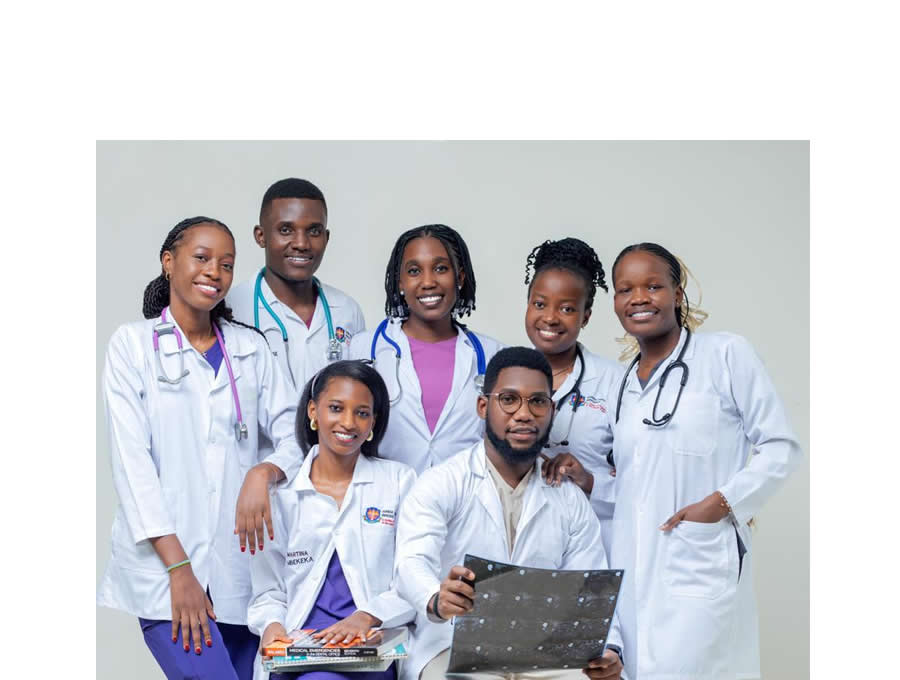 Chloe Nalujja (left) with her dentistry classmates during school