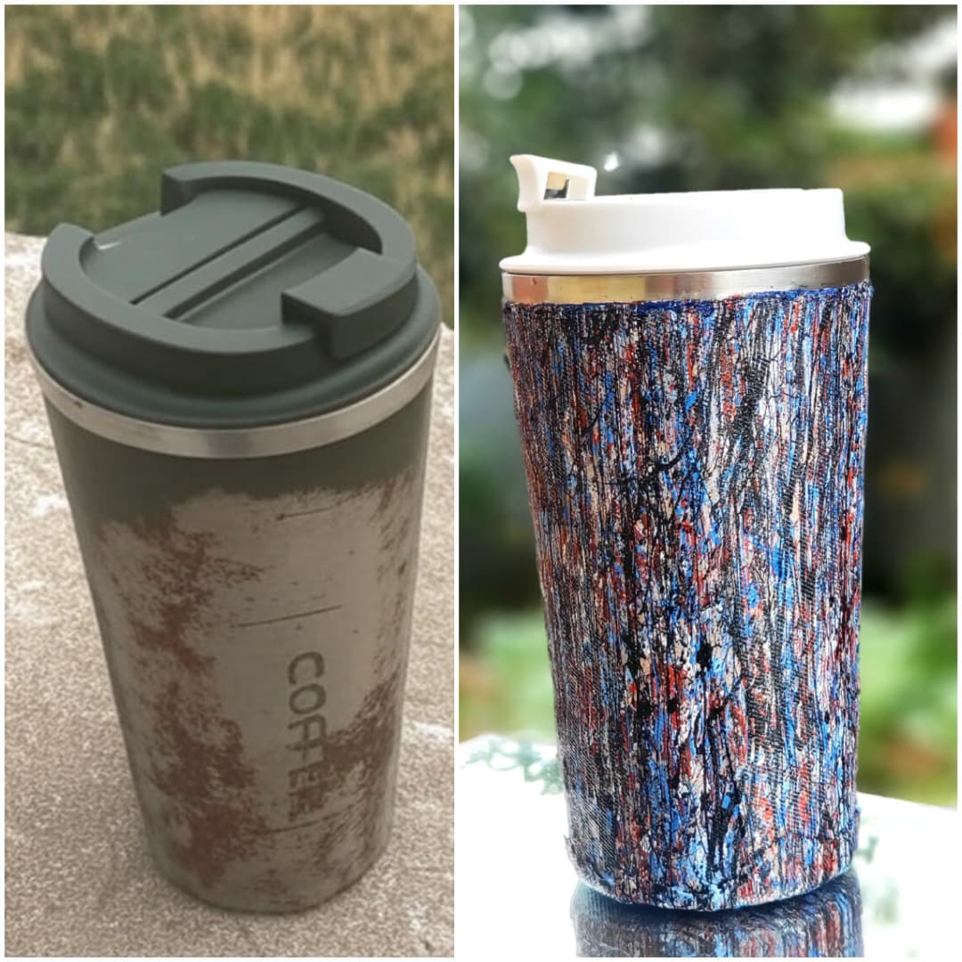 A worn out tea mug that Okello brought to life through art