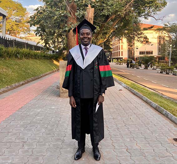 Bruce Amanya Mugisha during his recent Master’s graduation in Civil Engineering at Makerere University.